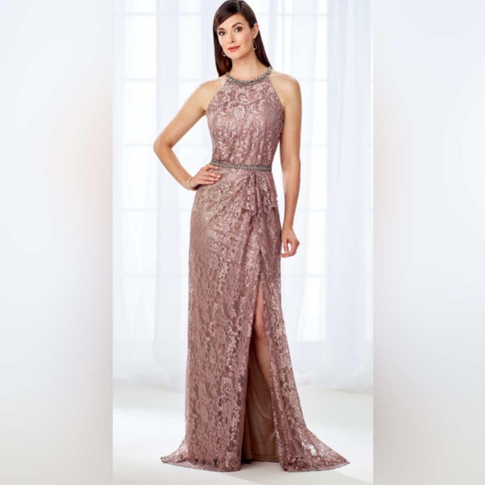 Cameron Blake Mother of the Bride Elegant Lace and Brad Trim Dress Sz 10